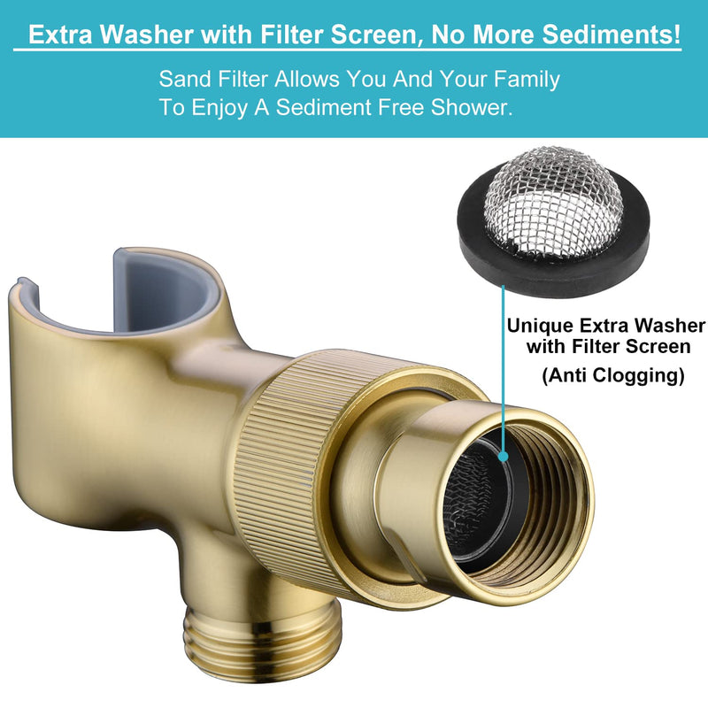 Shower Head Holder All Metal Adjustable Handheld Shower Arm Mount, 1/2" Shower Hose Holder Fits Most Hand Showerheads, Brass Hand Held Shower Head Holder , Easy to Install(Brushed Gold) Brushed Gold