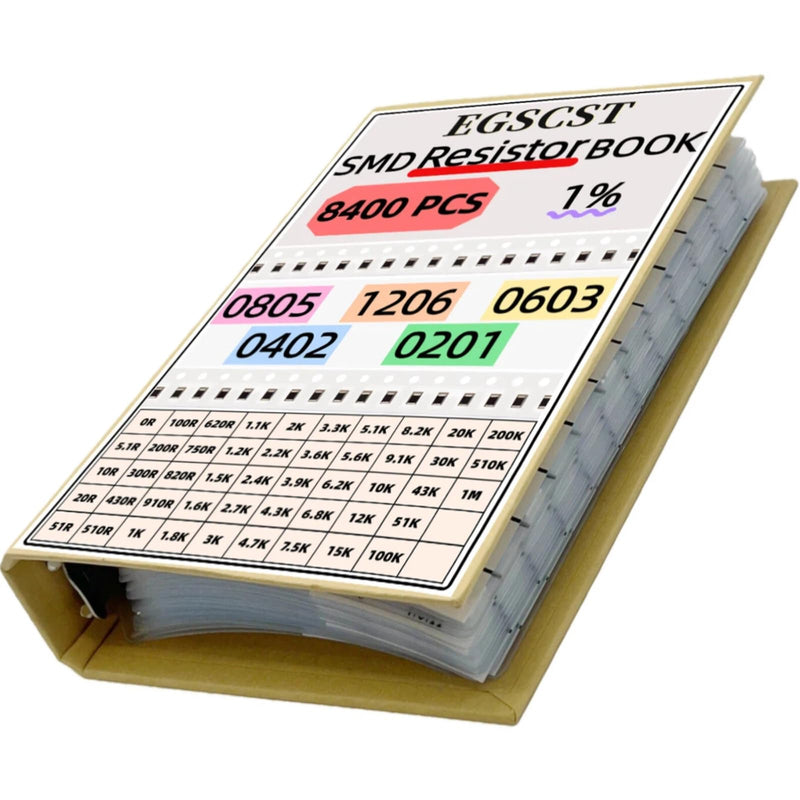 [Australia - AusPower] - 8400PCS 0805+1206+0603+0402+0201 SMD Resistor Kit from 0Ω to 1MΩ 1%, Electronics Component Assortment Sample Book for DIY Project, Electronics Prototyping and Repair 