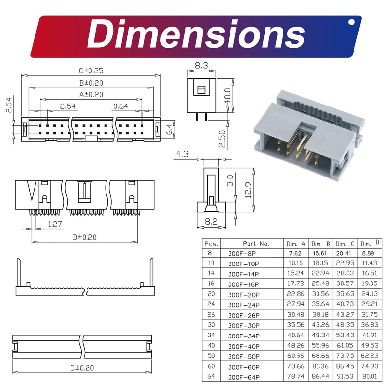 [Australia - AusPower] - Keszoox 2.54mm IDC Flat Ribbon Cable with FC 6/8/10/14/16/20/26/30/34/40P Dual Row IDC IDE Connector Socket, FC 8-Pin Male to Female IDE Extension Cable 50cm 3PCS (FM8-50cm-3Pcs) FC-8P 