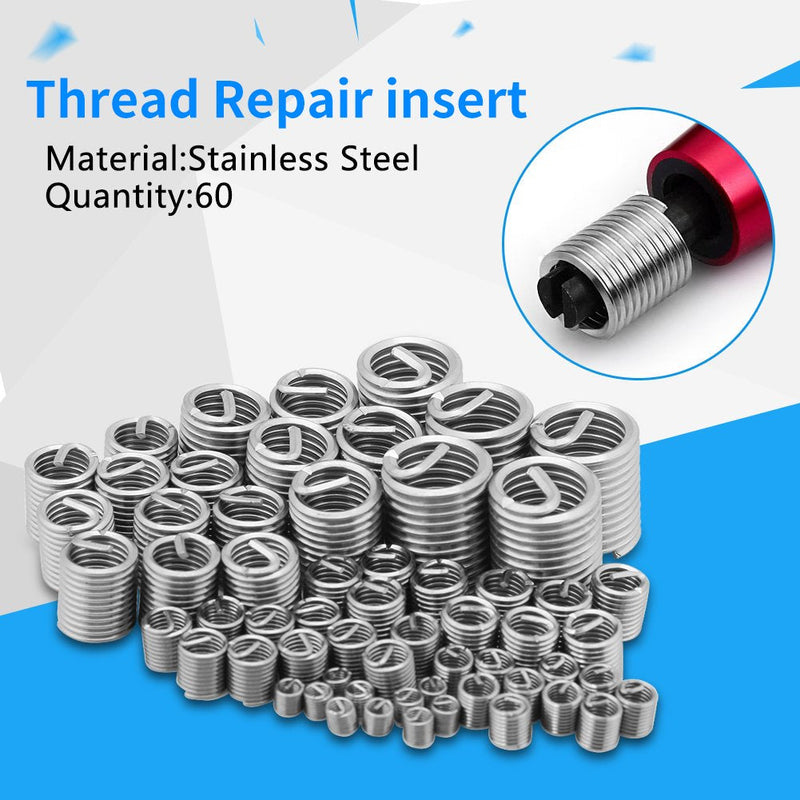 [Australia - AusPower] - Wire Insert Thread, 60Pcs Stainless Steel Wire Thread Inserts Helicoil Thread Repair Sleeve Assortment Kit M3 M4 M5 M6 M8 M10 for Automotive Repairs 