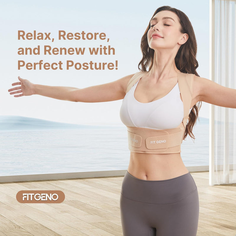 [Australia - AusPower] - Fit Geno Posture Corrector for Women Invisilite: Invisible Lightweight Back Brace for Neck Shoulder & Upper Back Pain Relief - Improve Posture Correct Hunchback Slouching Under Clothes Large Beige M/L (Under Bust 34"- 39") 