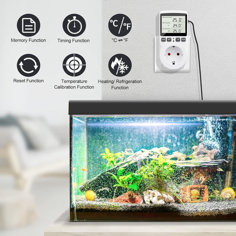[Australia - AusPower] - Diymore Plug in Thermostat Temperature Controller Electric Digital Thermostat Heating Cooling Control Mode Timer White 2900W 250V 15A Digital Temperature Controller Thermostat Timer LCD Display 