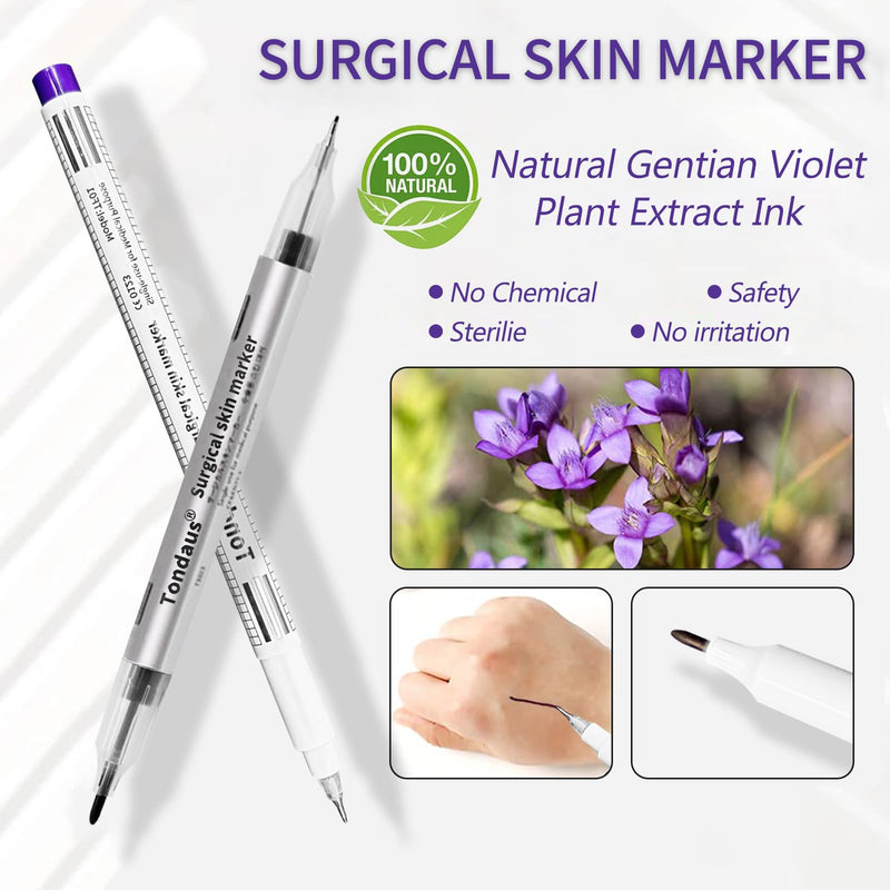 [Australia - AusPower] - 6Pcs Professional Surgical Tip Skin Marker Pen Stencil Markers Pen with Paper Ruler for Eyebrow, Tattoo Skin Marking Individually Wrapped 0.5MM & 1MM (Purple) 