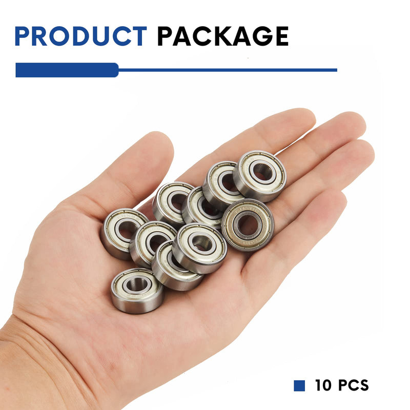 [Australia - AusPower] - 10pcs 608ZZ Ball Bearing, Double Metal Sealed Deep Groove Bearings 8x22x7mm, High Temperature High Speed and Low Noise,Suitable for Electric Motor Applications (10, 608-ZZ) 10 