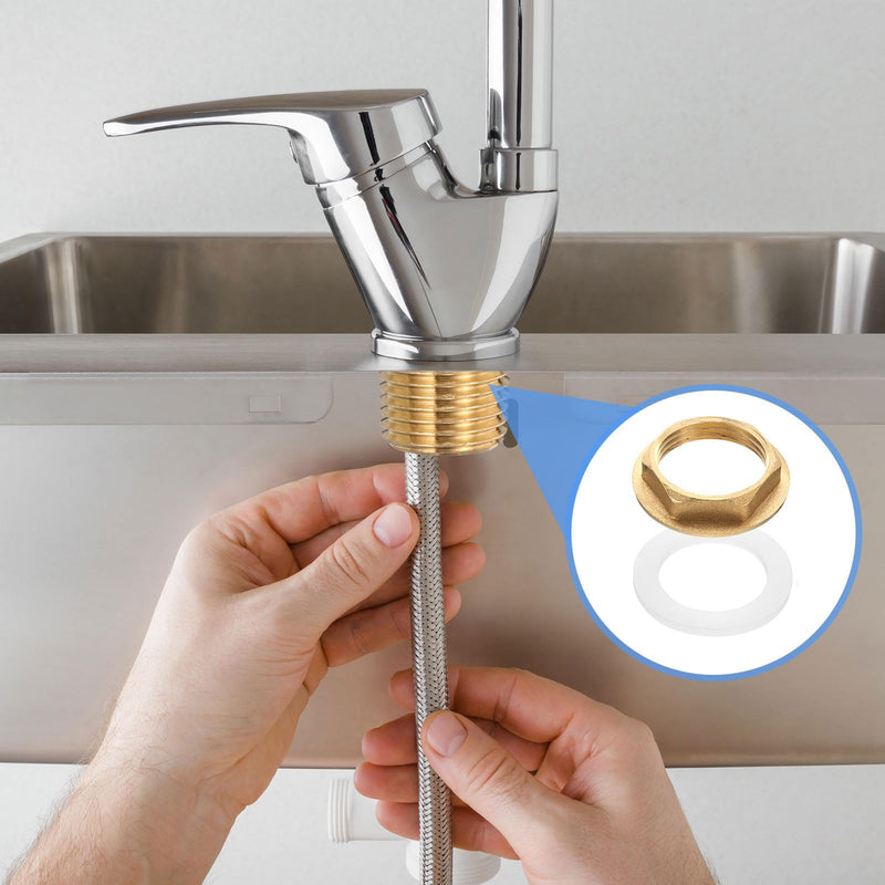 [Australia - AusPower] - uxcell 2Pcs Brass Lock Nuts Pipe Fitting, 1 Inch BSP Female Hex Locknut, Flange Single Hole Faucet Lock Nut with Silicone Washer for Kitchen Basin Sink Plumbing 2 