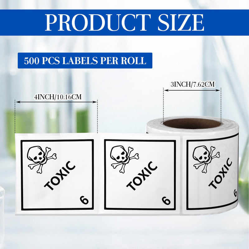 500 PCS Hazard Class 6 Toxic Labels - 4 x 4 Inch Square Poison Adhesive Labels for Industrial, Laboratory, Transportation