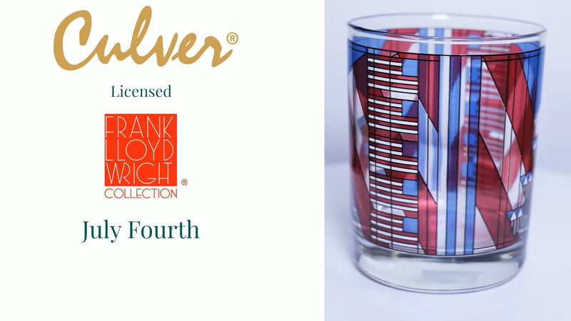 Culver Frank Lloyd Wright DOF Double Old Fashioned Glass 14-Ounce (Gift Boxed Set of 2, July Fourth)