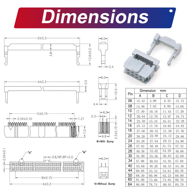 [Australia - AusPower] - Keszoox 2.54mm IDC Flat Ribbon Cable with FC 6/8/10/14/16/20/26/30/34/40P Dual Row IDC IDE Connector Socket, FC 8-Pin Male to Female IDE Extension Cable 50cm 3PCS (FM8-50cm-3Pcs) FC-8P 