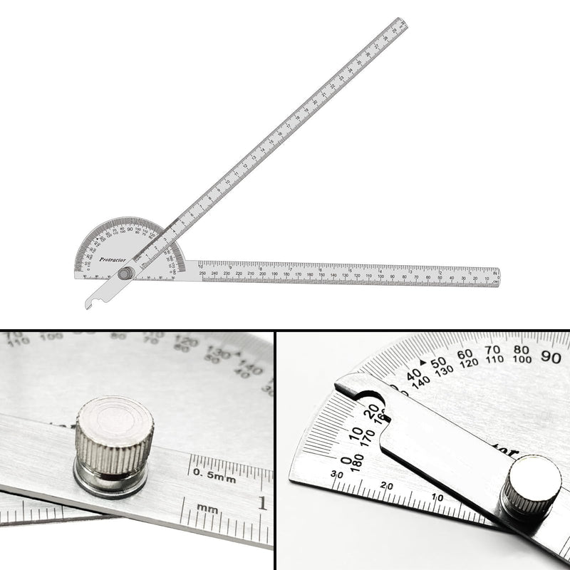 0-180° Stainless Steel Protractor Tool Angle Finder Ruler (30cm/11.8 Inch） onesize