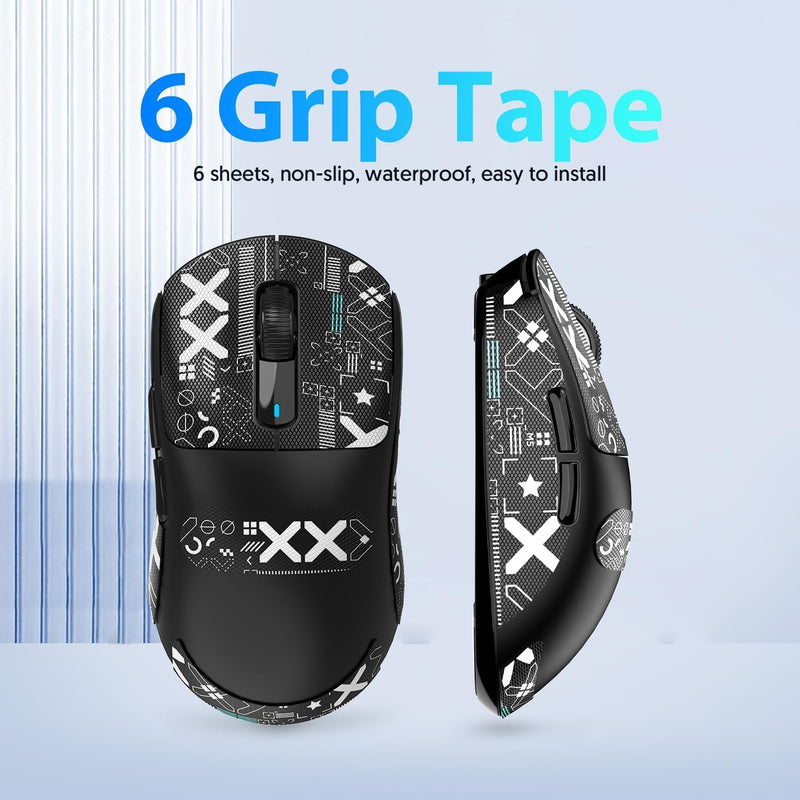 Mouse Anti Slip Grip Tape, Pre-Cut Universal Griptape for Superlight Wireless Gaming Mouse Skins, Sweat Resistant, Elastics Refined Side Grips, Easy to Apply, Ultra-thin 0.5mm (0.02in) - Black Black & White
