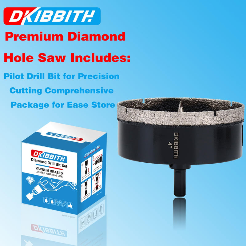 4" Diamond Hole-Saw Bits with Pilot Drill Bit 4 in Diamond Tipped Tile Hole Saws with Guiding Bit for Accurate Drilling, for Porcelain Tile Ceramic Pottery Granite Stone Glass Bottles 102mm (102mm)4"