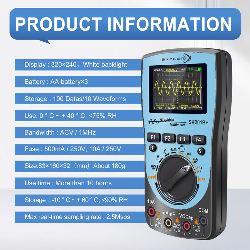 [Australia - AusPower] - SK201B+ Intelligent Graphical Digital Oscilloscope Multimeter 2 in 1 with 2.4 Inches Color Screen 1MHz Bandwidth 2.5Msps Sampling Rate for DIY and Electronic Test 