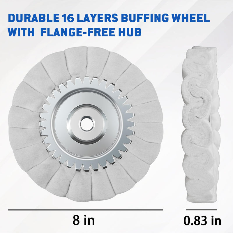[Australia - AusPower] - 8" S-Shape Fine Airway Buffing Wheel with 5/8" Arbor Flange-Free Hub, Buffing Wheels for Angle Grinder, Polishing Wheels for Mirror Finish on Aluminum Stainless Steel Truck Wheels Rims 
