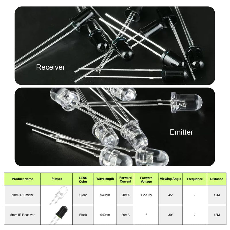 [Australia - AusPower] - F5 940nm LEDs Infrared Emitter and IR Receiver Diode for Arduino 5MM Infrared Emission+Receiver Tube (Set of 30pcs) 5mm Ir Led Diode Kit (30pcs) 