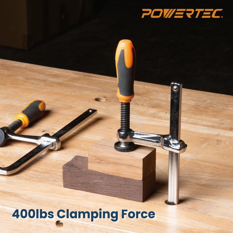 [Australia - AusPower] - POWERTEC Quick Screw Guide Rail Clamps for BOW XTENDER Fences, MFT Table, Track Saw Guide Rail System, 7” Capacity x 2-3/8” Throat Depth, 400lbs Clamping Force - 2PCs (71409) 