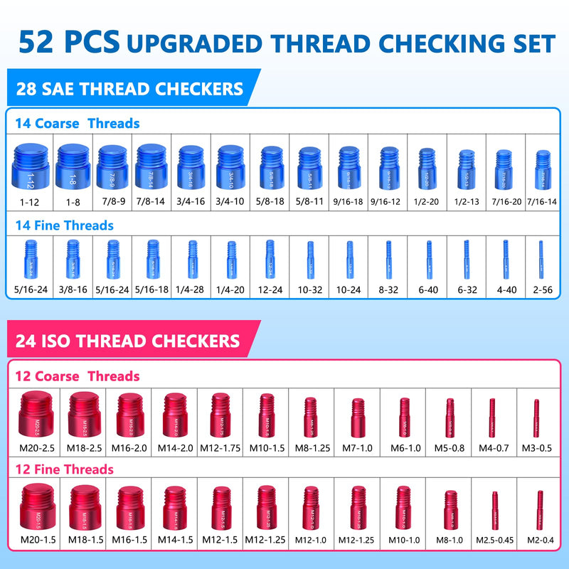 [Australia - AusPower] - 52PCS Thread Checker, Nut and Bolt Thread Checker, Thread Checker Kit in Standard and Metric (28 SAE & 24 Metric), Bolts Measuring, Bolt Size Finder Checker Thread Gauge for Quickly Identify 