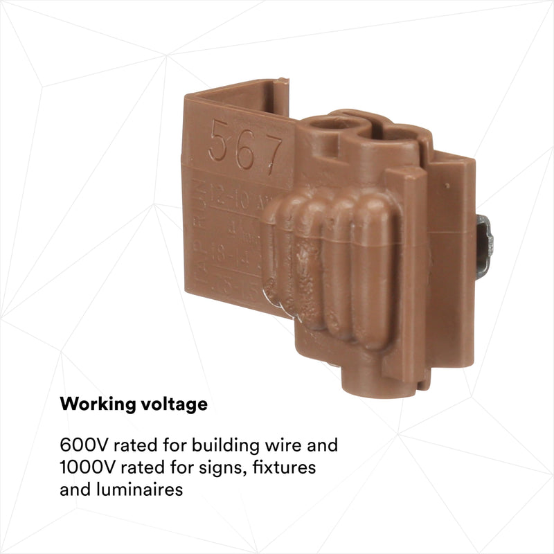 3M Scotchlok Self- Stripping Tap Connectors 567, Run and Tap, Brown, 18-14 Awg (Tap), 12-10 Awg (Run), Bag of 100 Brown 100 per Carton
