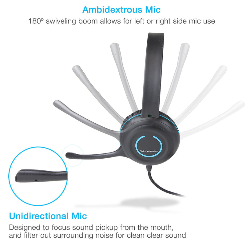 [Australia - AusPower] - Cyber Acoustics Stereo USB-C Headset (AC-5014) for PC & Mac, in-line Controls for Volume and Mic Mute, Noise-Canceling Mic with Adjustable Boom, Perfect for Classrooms or Home 