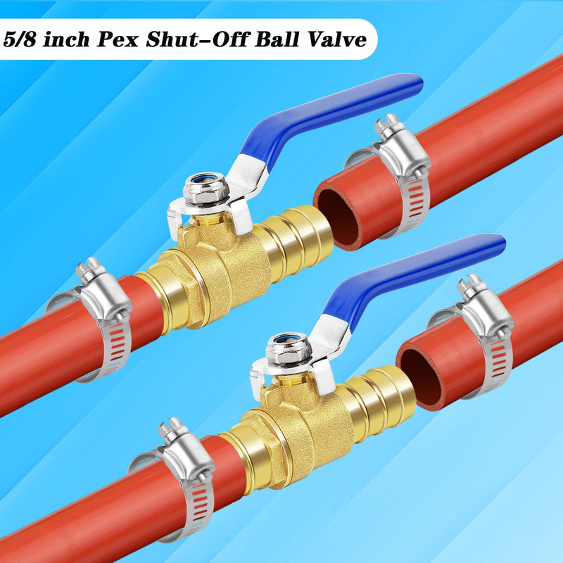[Australia - AusPower] - Brass Hose Barb Ball Valve Kit-2pcs 5/8" Heater Hose Shut Off Valve with Stainless Steel Clamps-High Temperature Resistance Shut off PEX Ball Valve for Water, Oil, Gas, Fuel line Fittings 5/8 inch (16mm) 2 pcs 