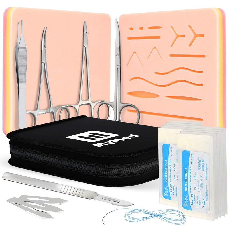 [Australia - AusPower] - Complete Suture Practice Kit for Medical Students, Improved Stitches Kit Medical Including 2 x Large Suture Pads 1 x Plain, 1 x Pre-Cut, 5 Suture Tools, Surgical Practice Kit (Education Use Only) 