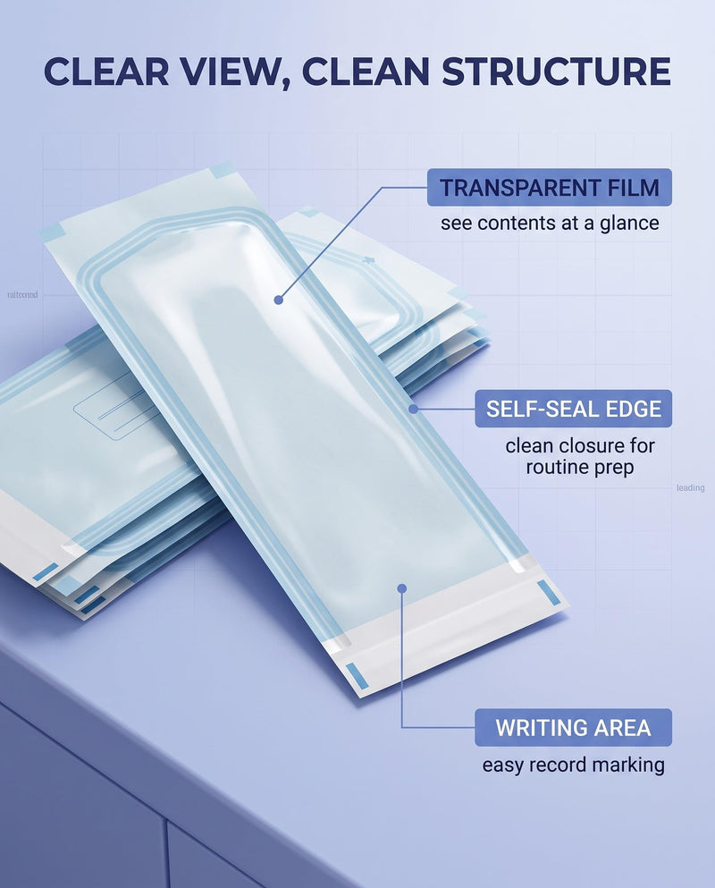 YUZNA 50x Disposable Sterilization Bags with SK Closure, 90x260mm, Self-Adhesive, Sterilization Bags for Autoclaves