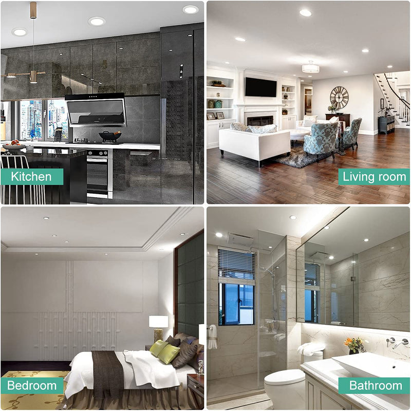 [Australia - AusPower] - LED Recessed Spotlights 230 V 6 W Ultra Flat IP44 Set of 6 Cool White 6000 K Installation Depth 26 mm 600 Lumen Diameter 105 mm Installation Hole Dimensions 75-95 mm for Bathroom Living Room Kitchen Cold White 
