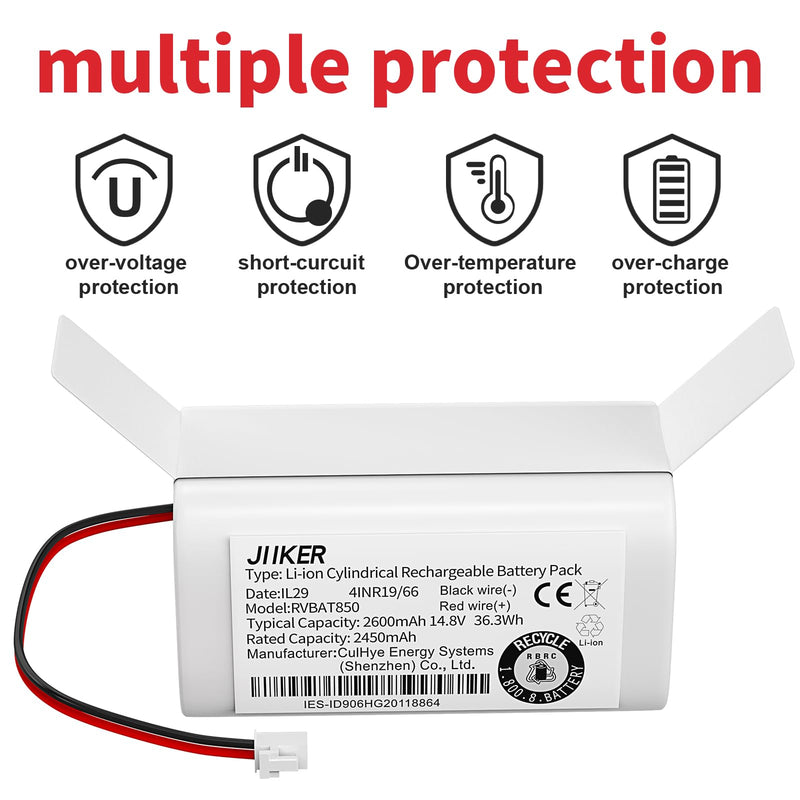 RVBAT850 battery replacement for Shark ION//IQ/AI Robot RV1001AE RV1001 RV1000 RV1101ARUS RV2001WRUS RV871R RV851WV RV850BRN RV761 RV750_N AV753 AV752 RVBAT850 R75 R85 RV850 RV1000S RV1000VL Battery