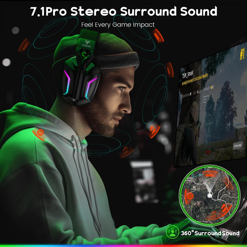 [Australia - AusPower] - 7.1 Wireless Gaming Headset with Microphone for PS4, PS5, PC, Switch, Mac, 2.4GHz Bluetooth Gaming Headphones with Crystal-Clear Mic, 50Hr Battery, Cool RGB Black Standard-Wireless 