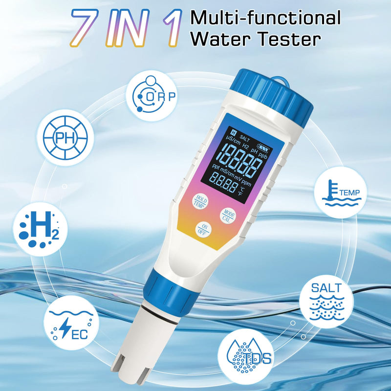 [Australia - AusPower] - Hydrogen Water Tester Meter for Hydrogen Water Bottle, 7 in1 pH/H2/TMEP/EC/TDS/ORP/SALT Kit, TDS Meter Digital Water Tester for Drinking Water, ORP Meter for Water, Juice, Coffee 