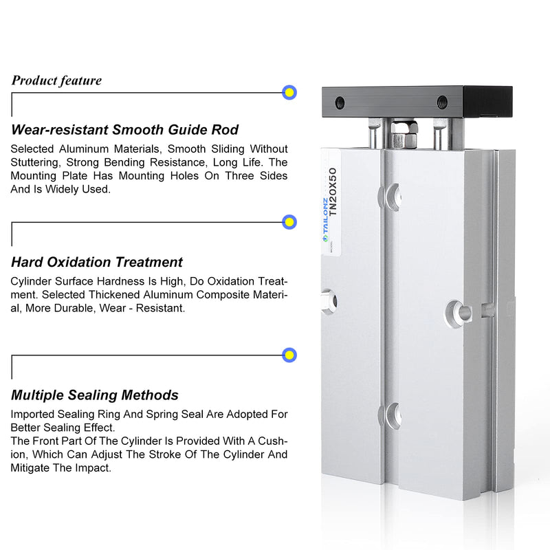 [Australia - AusPower] - TAILONZ PNEUMATIC 20mm Bore 50mm Stroke Double-Rod Double-Acting Aluminum Pneumatic Air Cylinder TN20-50 Bore:20mm Stroke:50MM 