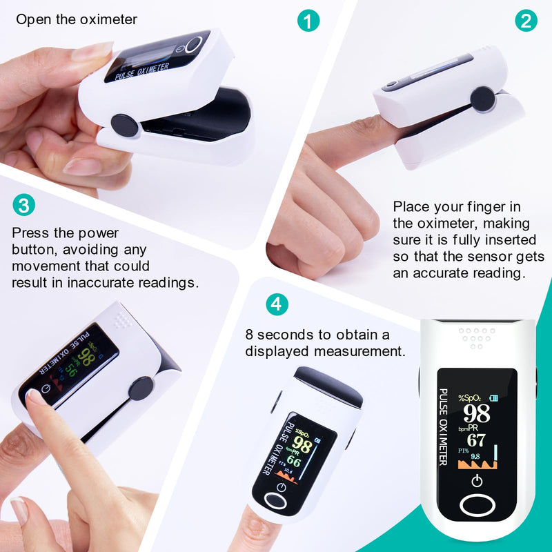 [Australia - AusPower] - Fingertip Pulse Oximeter, Blood Oxygen Saturation Monitor (SpO2) with Pulse Rate Measurements and Pulse Bar Graph, Portable Digital Reading LED Display, Lanyard Included 