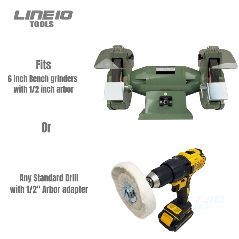 LINE10 Tools 6-inch Hard Felt Buffing Polishing Wheel, Pack of 2, with 1/2-Inch Arbor Drill Adapter, Works with Bench Grinder Polisher Extra Thick Firm Condensed Wool for Metal, Glass, Knife