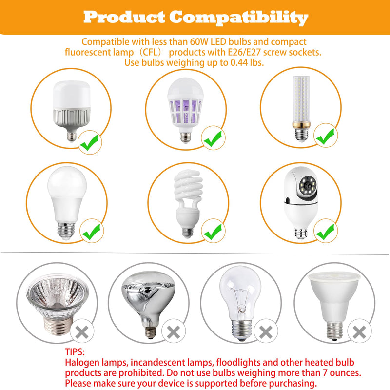[Australia - AusPower] - Light Bulb Extender Socket (2-Pack), 19 CM/7.5 Inch Bulb Socket Extension, 360° Bendable Adjustable Standard E26/E27 Bulb Screw Base Extender Adapter E26/E27 Light Socket Adapter 