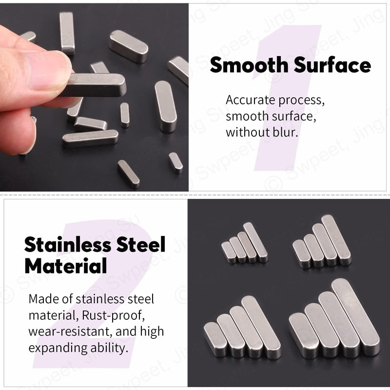 [Australia - AusPower] - Swpeet 140Pcs 16 Sizes Stainless Steel 3mm 4mm 5mm 6mm Round Ended Feather Key Parallel Drive Shaft Keys Set Key Stock Assortment for Fasteners Mechanical Industry 
