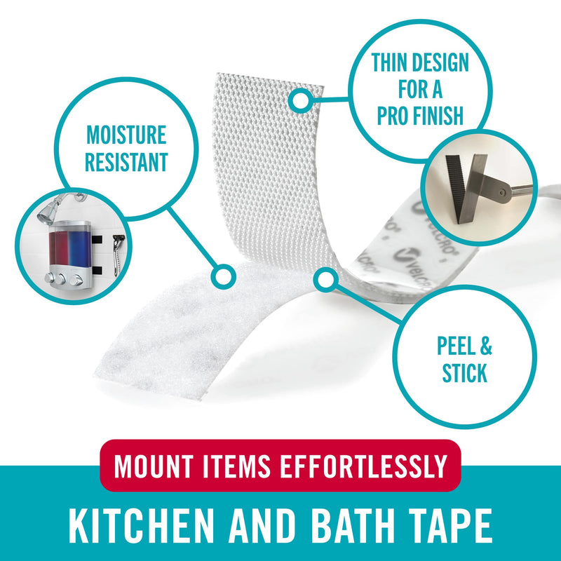 [Australia - AusPower] - VELCRO Brand Kitchen and Bath Mounting Tape. Moisture Resistant Thin Design for Flush Mount. 10ft Heavy Duty Roll Holds 10 pounds. Easy Peel and Stick Application, White 10ft x 1in 