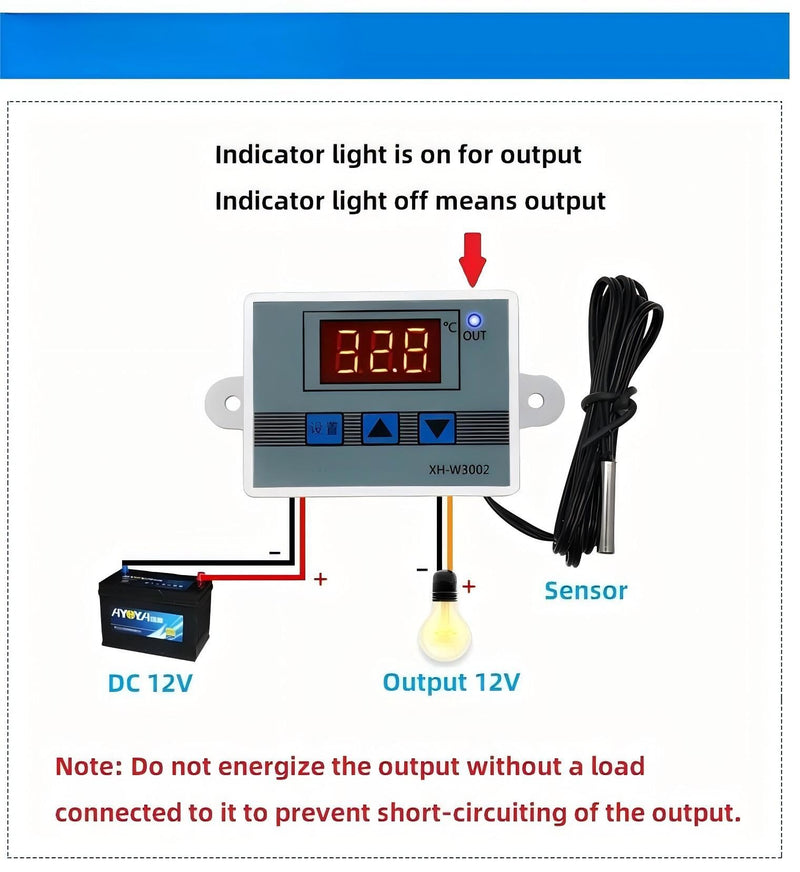 [Australia - AusPower] - 2Pcs 12V Thermostat Switch Controller XH-W3002 DC 12V 120W Temperature Control -50℃ to 110℃ with Waterproof Probe 