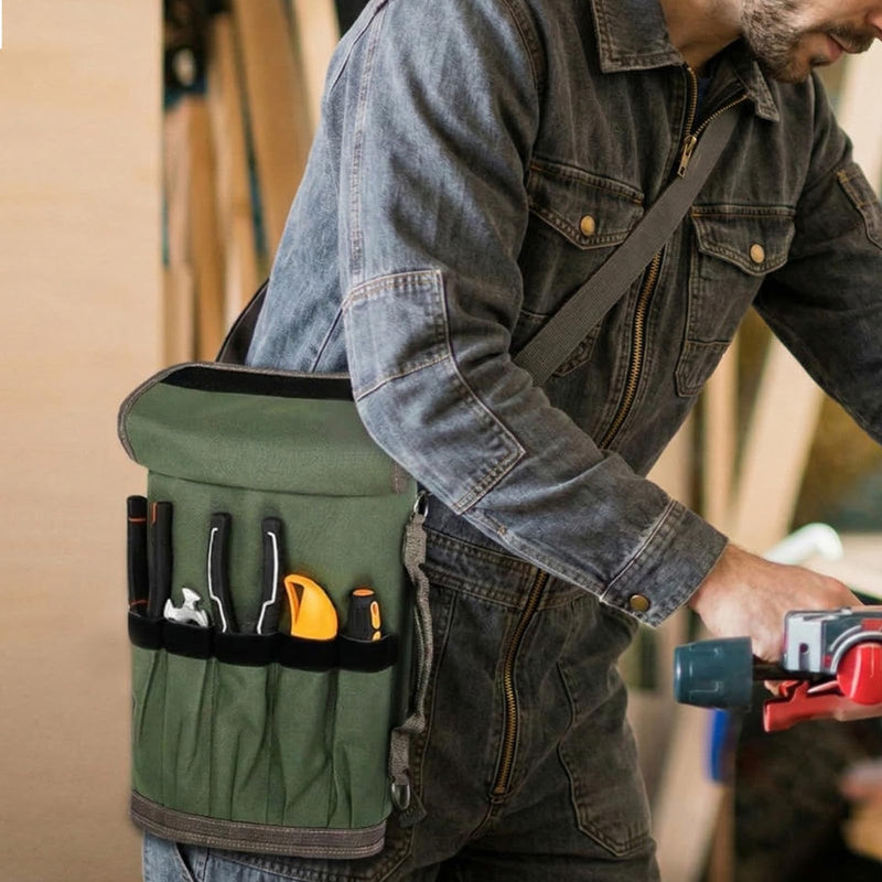 Sellign Tool Bag Roll Up，Heavy Duty Portable soft Tool Storage Organizer, Foldable Rollup with Small Pockets, Official Rollable Toolbag, Father Day Gifts for Him Dad Men Mechanic Welding(Green） Green
