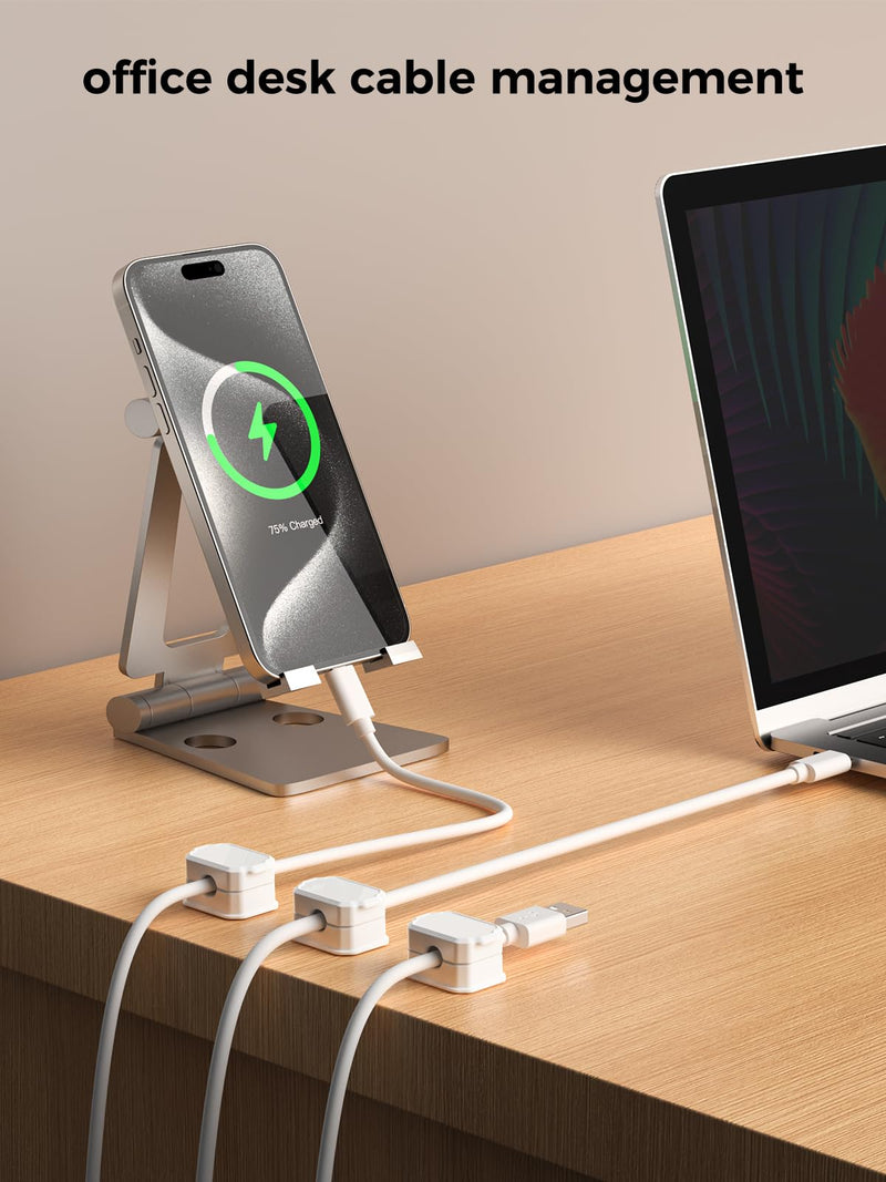 [Australia - AusPower] - 6 Pack Elastic Cable Clips [auto Tighten] Cable Holder, Desk Cable Management, Cord Organizer for Home Office Desk Phone car Wall Mounted Desktop nightstand Cable Management?White 6 