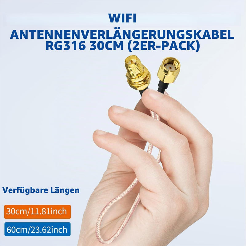 Bingfu RP-SMA Male to RP-SMA Female Cable 30cm RG316 WiFi Antenna Extension Coaxial Cable (Pack of 2) for Wireless Mini PCI Express PCIE Network Cards WiFi Adapter WiFi Router Gateway | Coaxial extension cable for PCIe WLAN cards, WLAN adapter, WiFi ro...