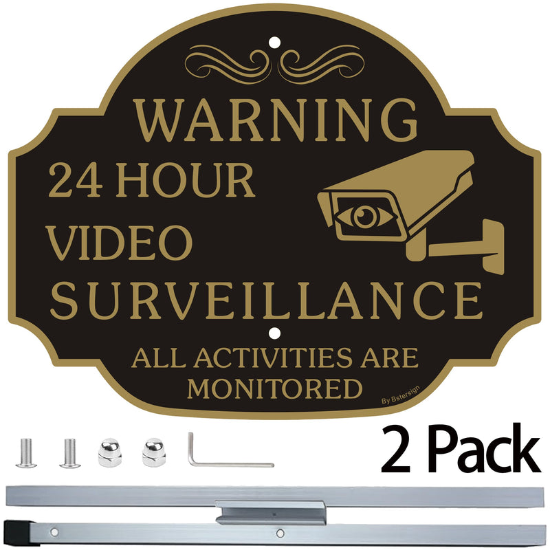 [Australia - AusPower] - No Trespassing - This Property Has Video Surveillance Sign?2 Pack?,11" X 8" X 0.04" Metal Sign x 2 & 28" Metal Stakes Included x 2,-Reflective Aluminum,Fade Resistant And Weather Resistant. 2 Pack with stake 