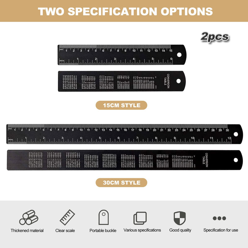 [Australia - AusPower] - Metal Ruler, 30 cm, 15 cm, Steel Ruler, Metal Ruler, Double Scale, Steel Ruler, Set of 2, Edge Measuring Tool Ruler (Black) 
