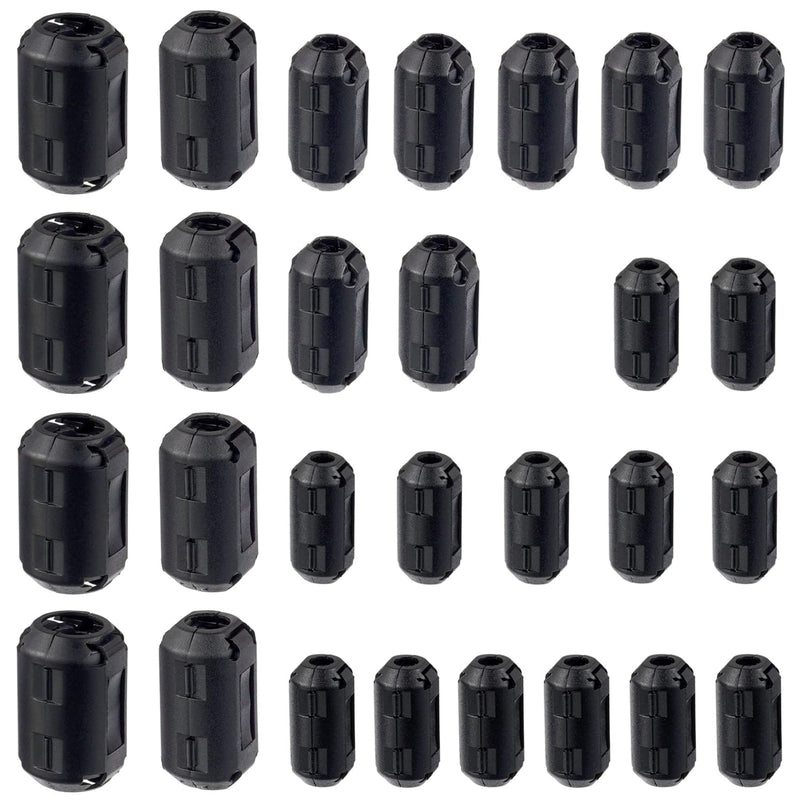 5 Values 28 Pieces Black Clip-on Ferrite Ring Core RFI EMI Noise Reducer Cable Clip for 3.5 mm 5 mm 7 mm 9 mm 13 mm Diameter Cable 28p