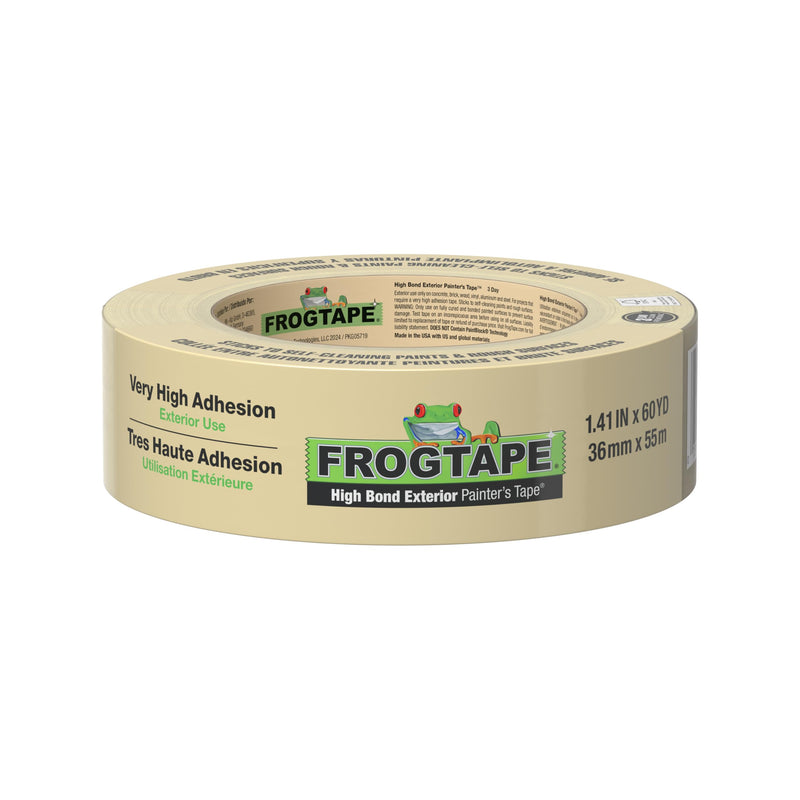 FrogTape High Bond Exterior Painter's Tape, 1.5 in Wide (1.41 in x 60 yd) High Adhesion Masking Tape for Painting, Works with Self-Cleaning Paint, Beige, 1 Roll