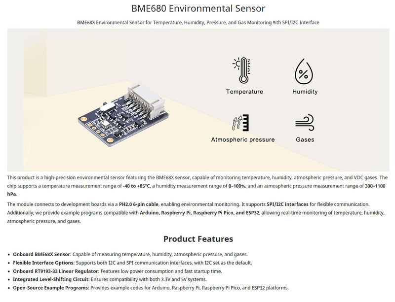 [Australia - AusPower] - BME680 Environmental Sensor - Temperature Humidity Pressure Gas Sensor with SPI/I2C, High-Precision Air Quality Monitor for Arduino & Raspberry Pi 