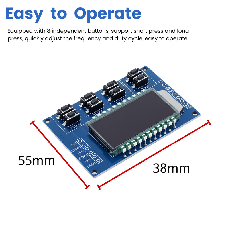 3-Channel PWM Digital Signal Generator Module, 1Hz-150kHz Adjustable, Rectangle/Square Wave Generator, Duty Ratio 0%-100% with LCD Display