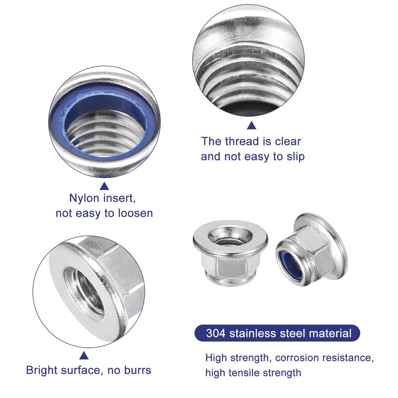 [Australia - AusPower] - uxcell M5x0.8mm Flange Nylon Insert Lock Nuts, 30Pcs 304 Stainless Steel Hex Lock Nuts Self Locking Nuts for Industrial Construction Fasteners, Silver M5-0.8 30 