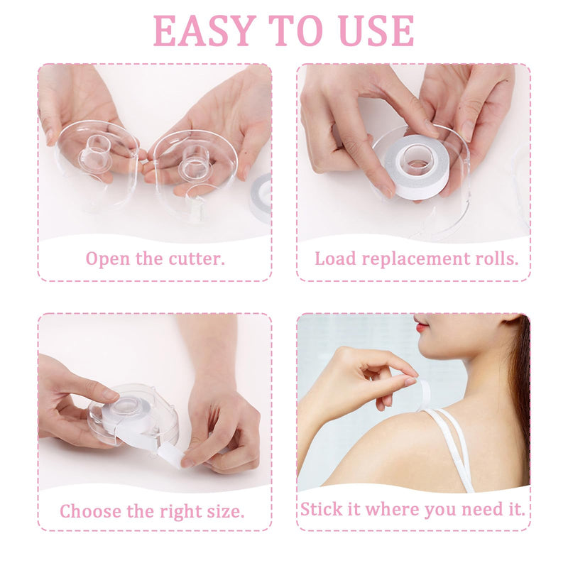 6 Rolls Double Sided Fashion Tape with Dispenser, Clear Body Tape for Skin, Clothing Tape to Keep Clothes in Place, Invisible Fabric Hem Tape for Dress Bra Women (19.6 Ft)