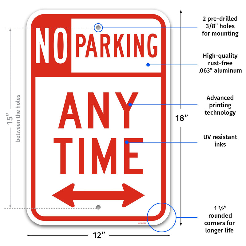 Brimar 12"x18" No Parking Any Time Signs -Weatherproof, Rust Free Aluminum - UV Protected - Perfect for Driveways, Indoor & Outdoor Use 12x18" Double Arrow (Rust-Free)