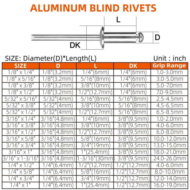 [Australia - AusPower] - 1/4" x 1/2" Aluminum Blind Rivets, Silver, 6.5 x 12.7mm Pop Rivets, 100 PCS 1/4" x 1/2" 