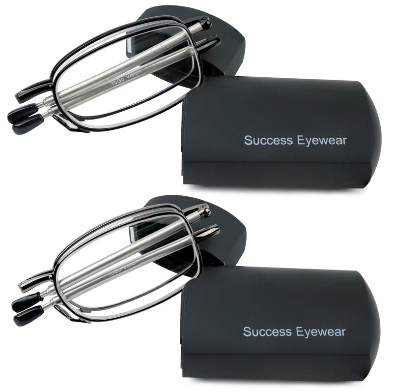 [Australia - AusPower] - Reading Glasses 2 Pair Black and Gunmetal Readers Compact Folding Unisex Glasses for Reading Case Included Bundle: Set of Black and Gunmetal With 2 Cases 2.5 x 